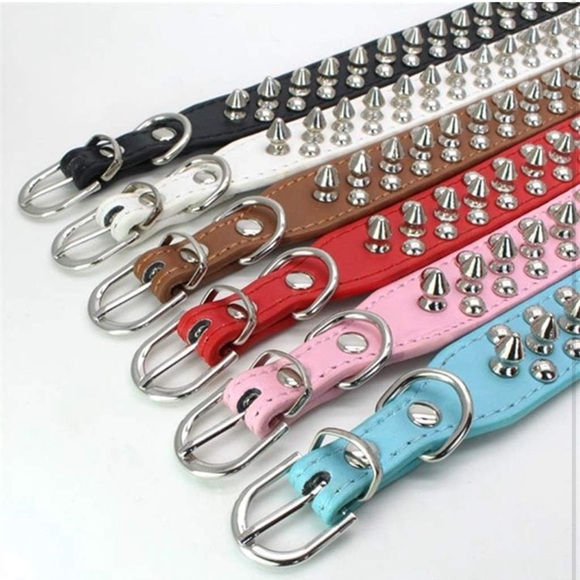 Spiked Rivet Studded Adjustable Pu Leather Pet Collars for Cats Puppy Dogs - Picture 2 of 7